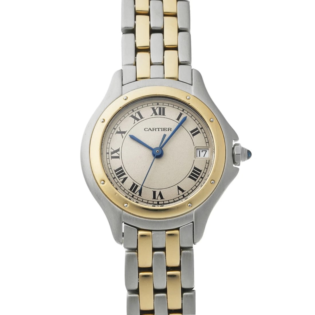 CARTIER PANTHERE COUGAR SM IVORY WATCH: CARTIER Panthere Cougar SM Ivory Watch Brand: CARTIER Type/Style: Wristwatch Material: Band Material Stainless steel/Yellow Gold, Case Material Stainless steel Color: Dial Color Ivory Size: Case Size