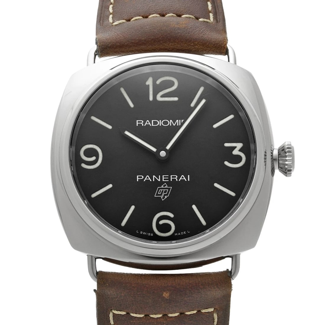 PANERAI RADIOMIR BASE LOGO BLACK WATCH: PANERAI Radiomir base logo black Watch Brand: PANERAI Type/Style: Wristwatch Material: Band Material calf, Case Material Stainless steel Color: Dial Color black Size: Case Size H/about 45mm W/about