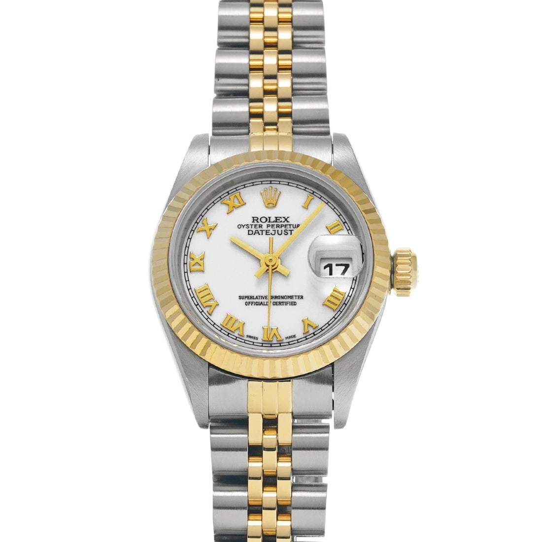 ROLEX DATEJUST WHITE WATCH: ROLEX Datejust white Watch Brand: ROLEX Type/Style: Wristwatch Material: Band Material Stainless steel/Yellow Gold, Case Material Stainless steel Color: Dial Color white Size: Case Size H/about 26mm