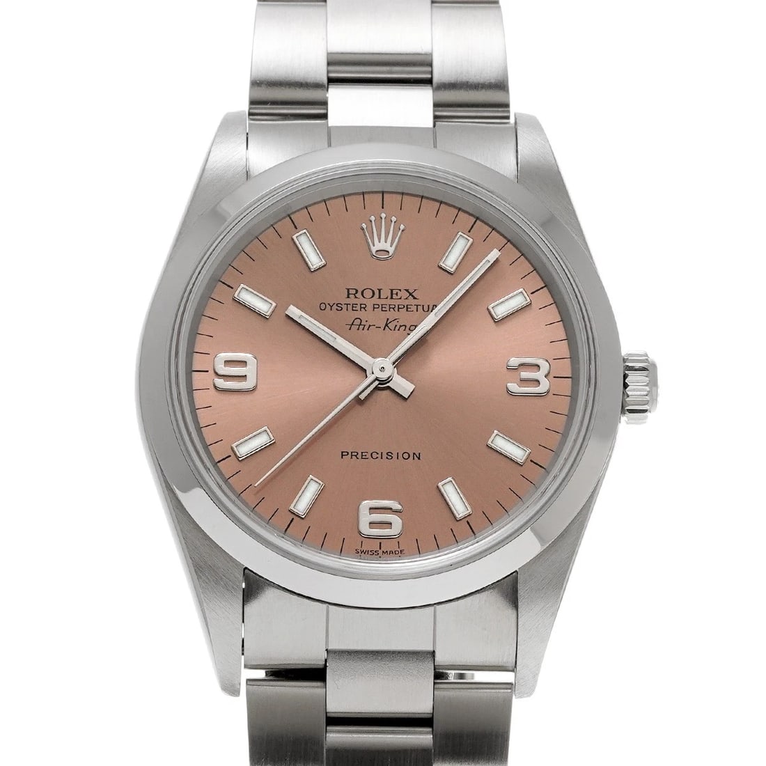 ROLEX AIR-KING PINK WATCH: ROLEX Air-King pink Watch Brand: ROLEX Type/Style: Wristwatch Material: Band Material Stainless steel, Case Material Stainless steel Color: Dial Color pink Size: Case Size H/about 34mm W/about 34mm D/