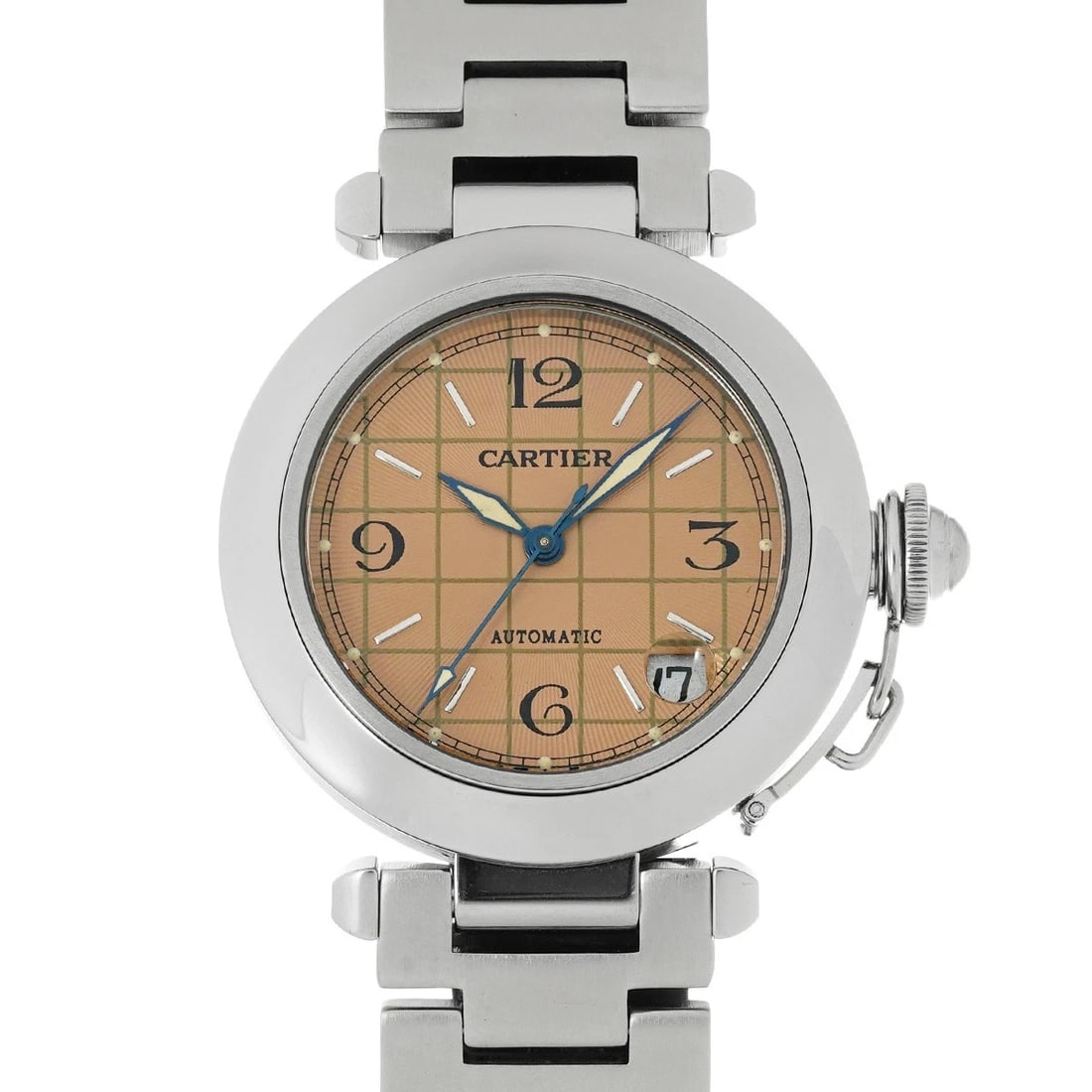 CARTIER PASHA PINK WATCH: CARTIER Pasha pink Watch Brand: CARTIER Type/Style: Wristwatch Material: Band Material Stainless steel, Case Material Stainless steel Color: Dial Color pink Size: Case Size H/about 35mm W/about 35mm