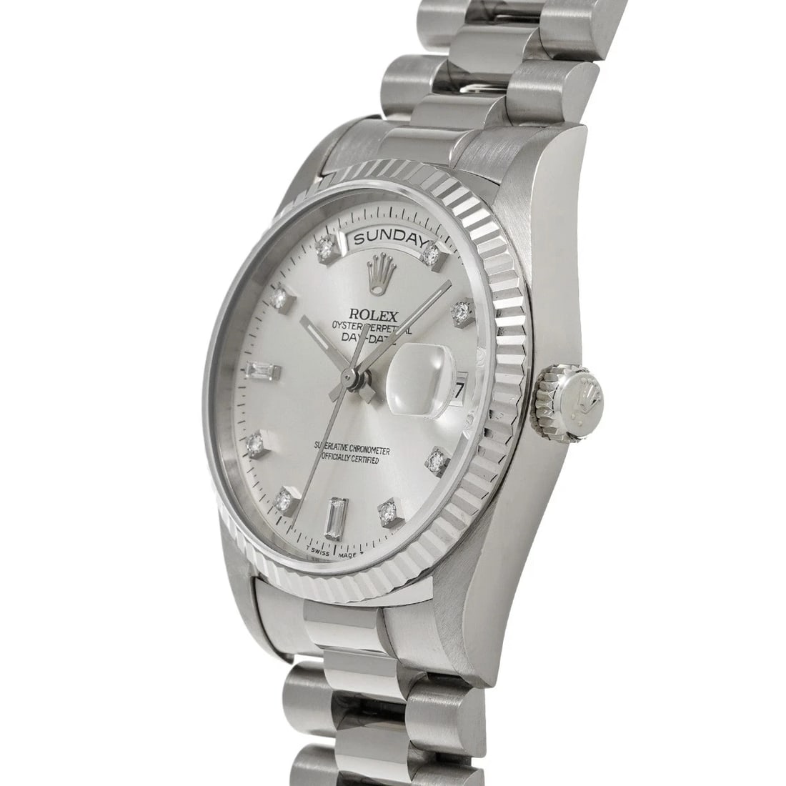 ROLEX DAY-DATE SILVER/DIAMOND WATCH - 2