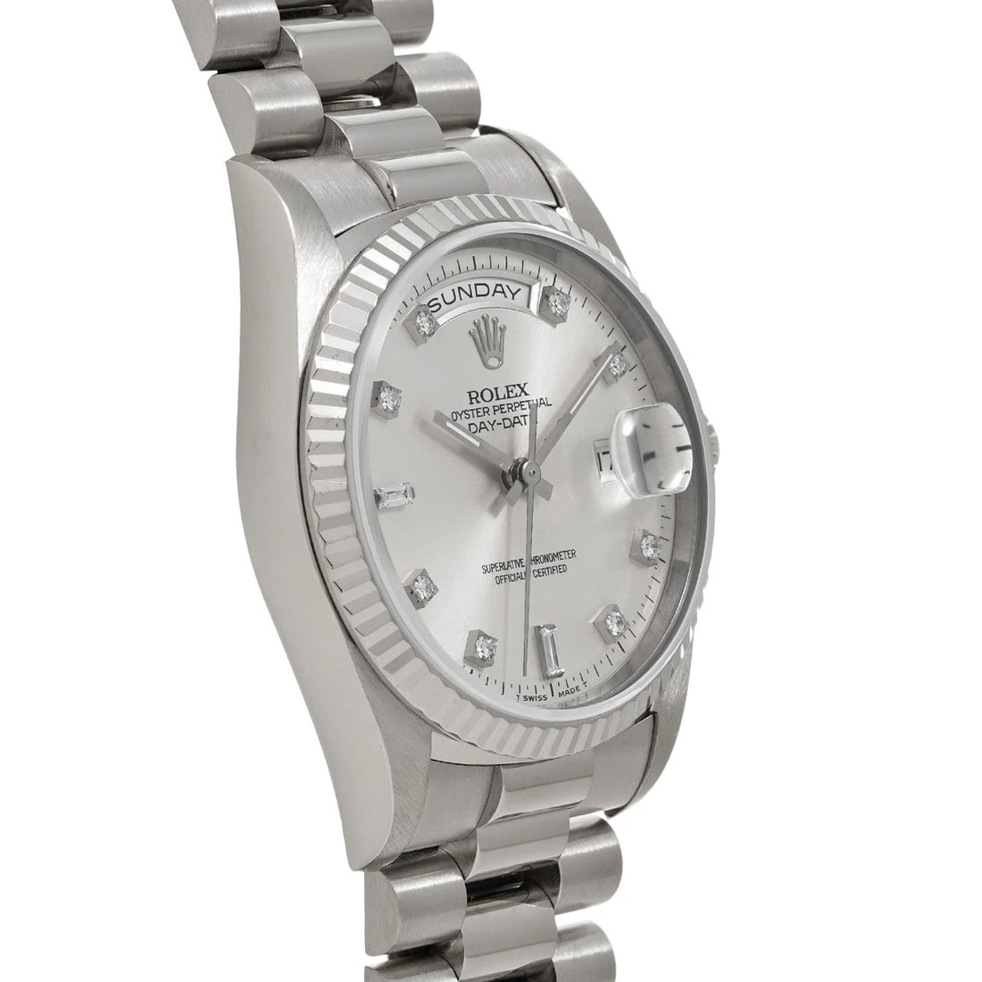 ROLEX DAY-DATE SILVER/DIAMOND WATCH - 3