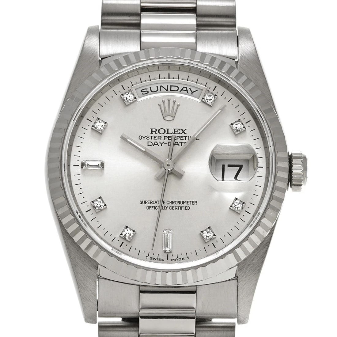 ROLEX DAY-DATE SILVER/DIAMOND WATCH - 4