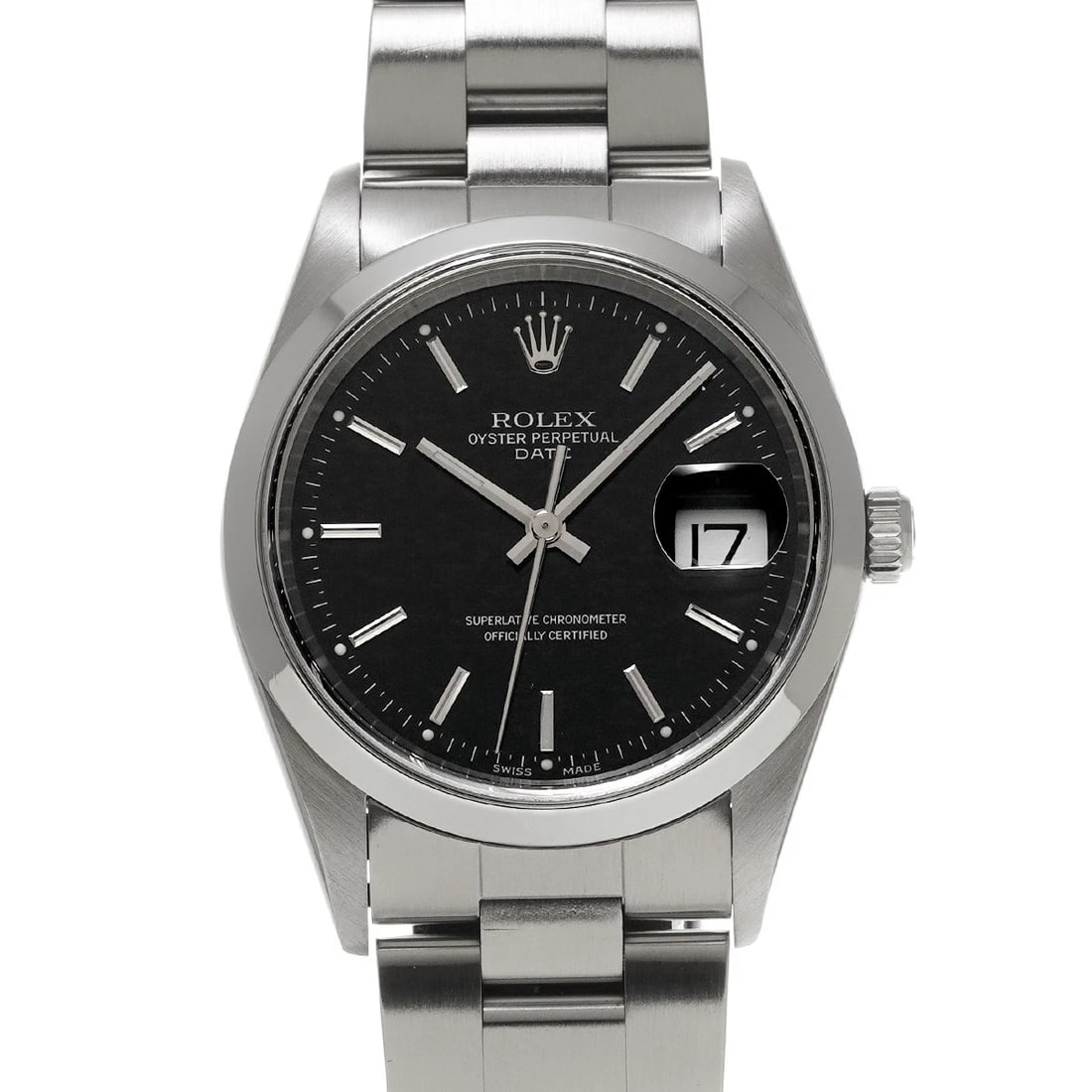ROLEX OYSTER PERPETUAL DATE BLACK WATCH: ROLEX Oyster Perpetual Date black Watch Brand: ROLEX Type/Style: Wristwatch Material: Band Material Stainless steel, Case Material Stainless steel Color: Dial Color black Size: Case Size H/about 34mm