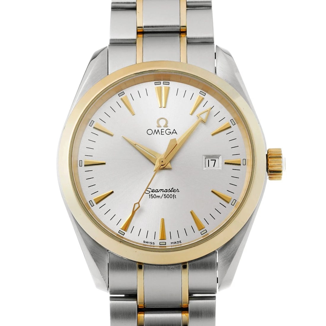 OMEGA SEAMASTER AQUA TERRA SILVER WATCH: OMEGA Seamaster Aqua Terra Silver Watch Brand: OMEGA Type/Style: Wristwatch Material: Band Material Stainless steel/Yellow Gold, Case Material Stainless steel Color: Dial Color Silver Size: Case Size