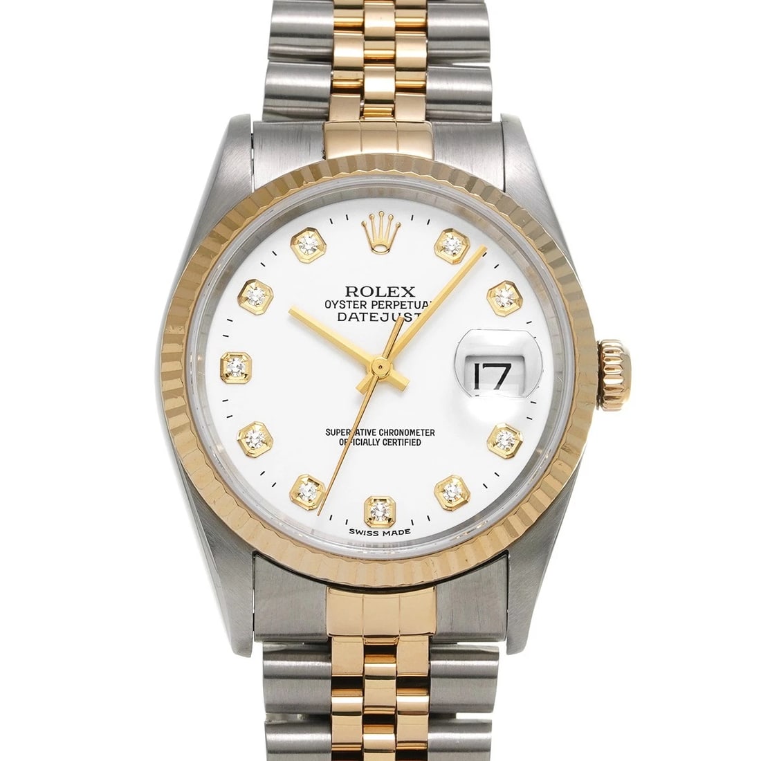 ROLEX DATEJUST WHITE/DIAMOND WATCH: ROLEX Datejust white/diamond Watch Brand: ROLEX Type/Style: Wristwatch Material: Band Material Stainless steel/Yellow Gold, Case Material Stainless steel Color: Dial Color white Size: Case Size