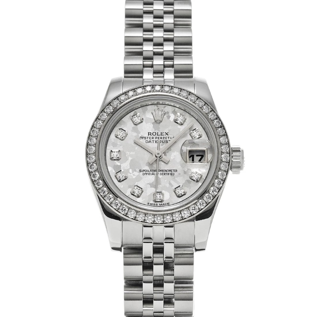 ROLEX DATEJUST SILVER CRYSTAL/DIAMOND WATCH: ROLEX Datejust Silver Crystal/Diamond Watch Brand: ROLEX Type/Style: Wristwatch Material: Band Material Stainless steel, Case Material Stainless steel Color: Dial Color Silver Crystal/Diamond Size: