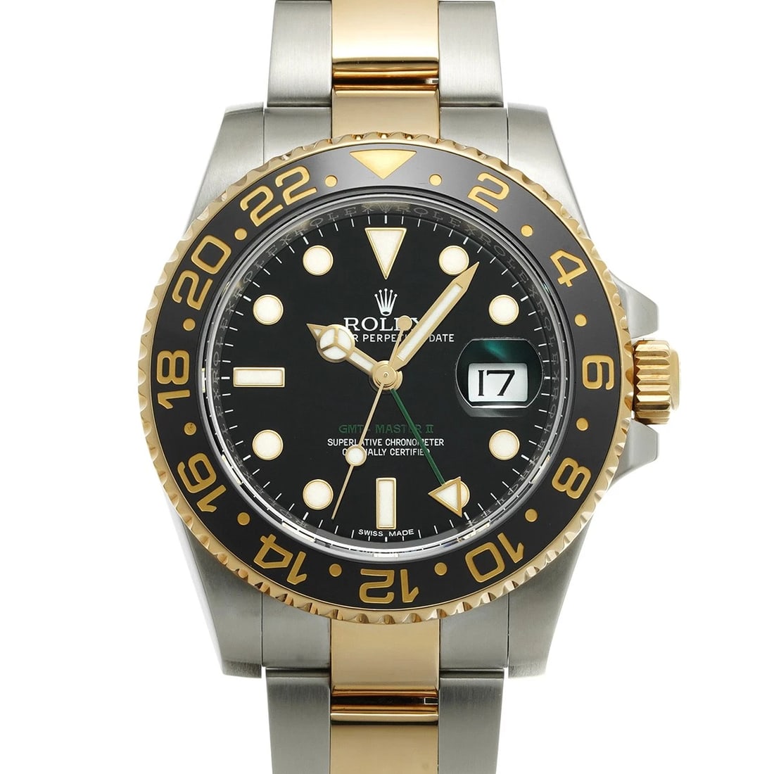 ROLEX GMT-MASTERII BLACK WATCH: ROLEX GMT-MasterII black Watch Brand: ROLEX Type/Style: Wristwatch Material: Band Material Stainless steel/Yellow Gold, Case Material Stainless steel Color: Dial Color black Size: Case Size H/about 40