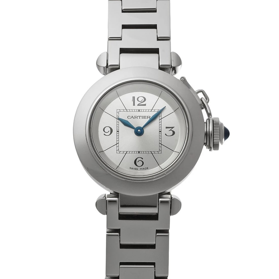 CARTIER MISS PASHA SILVER WATCH: CARTIER Miss Pasha Silver Watch Brand: CARTIER Type/Style: Wristwatch Material: Band Material Stainless steel, Case Material Stainless steel Color: Dial Color Silver Size: Case Size H/about 27mm W/abo