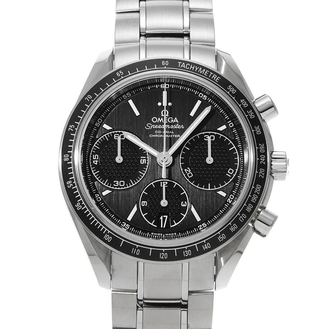 OMEGA SPEEDMASTER RACING CO-AXIAL BLACK WATCH: OMEGA Speedmaster Racing Co-axial black Watch Brand: OMEGA Type/Style: Wristwatch Material: Band Material Stainless steel, Case Material Stainless steel Color: Dial Color black Size: Case Size