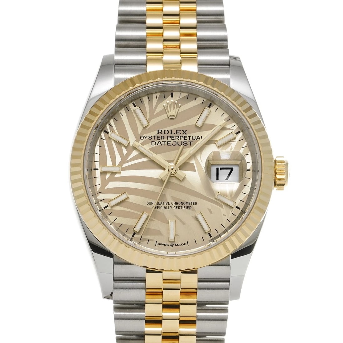 ROLEX DATEJUST GOLDEN PALM MOTIF WATCH: ROLEX Datejust golden palm motif Watch Brand: ROLEX Type/Style: Wristwatch Material: Band Material Stainless steel/Yellow Gold, Case Material Stainless steel Color: Dial Color golden palm motif Size: