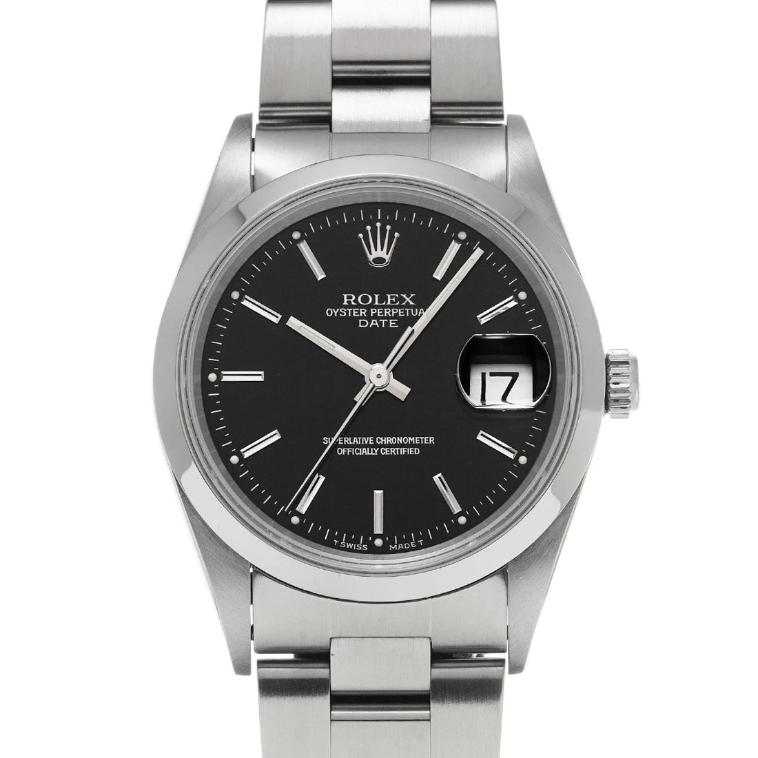 ROLEX OYSTER PERPETUAL DATE BLACK WATCH: ROLEX Oyster Perpetual Date black Watch Brand: ROLEX Type/Style: Wristwatch Material: Band Material Stainless steel, Case Material Stainless steel Color: Dial Color black Size: Case Size H/about 34mm