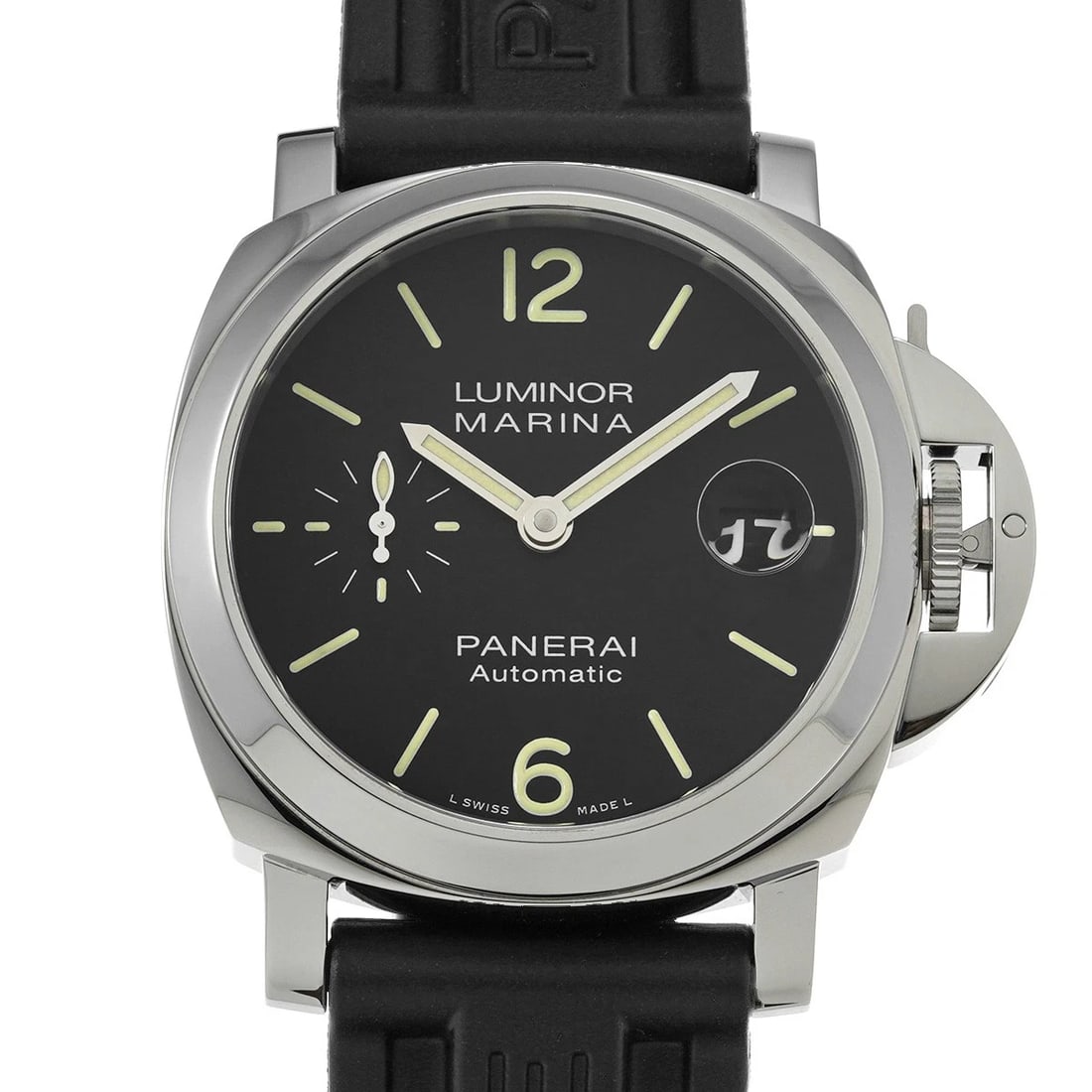PANERAI LUMINOR MARINA BLACK WATCH: PANERAI Luminor Marina black Watch Brand: Panerai Type/Style: Wristwatch Material: Band Material Leather, Case Material Stainless Steel Color: Dial Color Dial Color Black Band Color Brown Case Color S