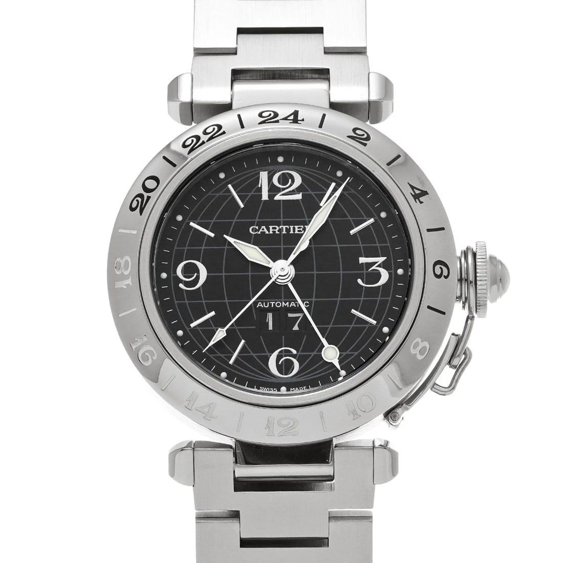 CARTIER PASHA C MERIDIAN BLACK WATCH: CARTIER Pasha C Meridian black Watch Brand: CARTIER Type/Style: Wristwatch Material: Band Material Stainless steel, Case Material Stainless steel Color: Dial Color black Size: Case Size H/about 35mm W