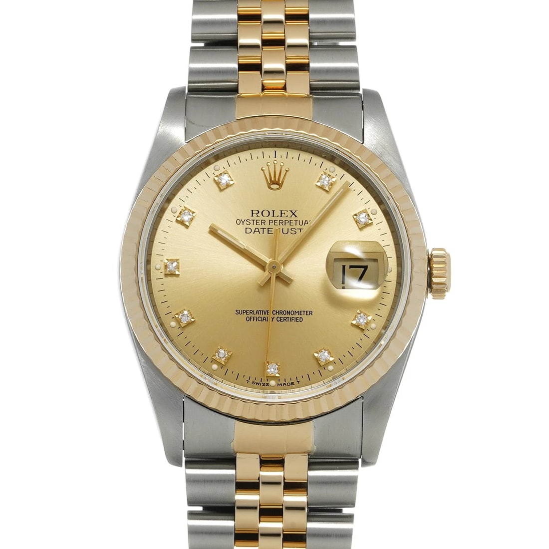 ROLEX DATEJUST 36 CHAMPAGNE/DIAMOND WATCH: ROLEX Datejust 36 Champagne/diamond Watch Brand: ROLEX Type/Style: Wristwatch Material: Band Material Stainless steel/Yellow Gold, Case Material Stainless steel Color: Dial Color Champagne Size: Case 