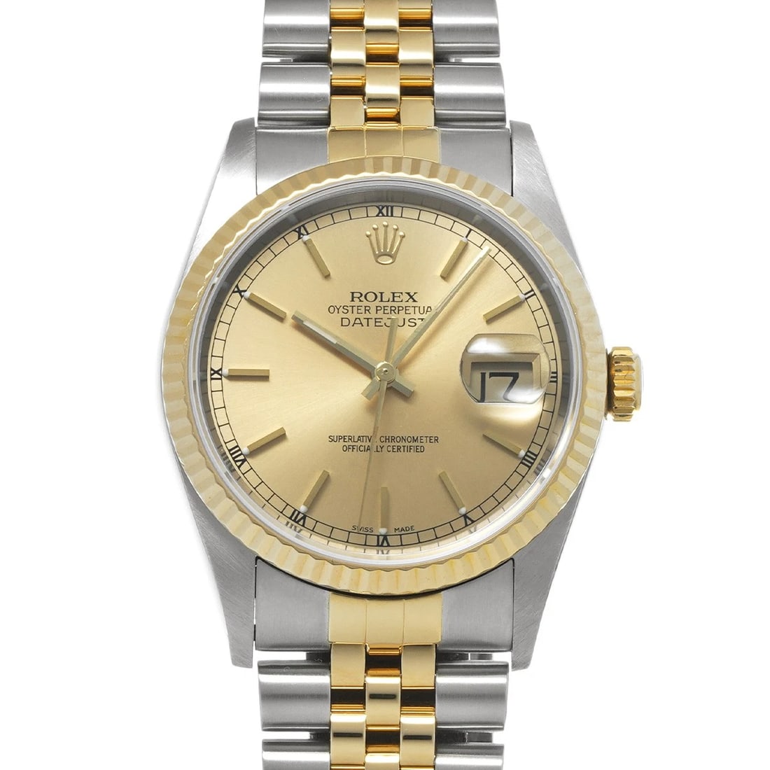 ROLEX DATEJUST 36 CHAMPAGNE WATCH: ROLEX Datejust 36 Champagne Watch Brand: ROLEX Type/Style: Wristwatch Material: Band Material Stainless steel/Yellow Gold, Case Material Stainless steel Color: Dial Color Champagne Size: Case Size