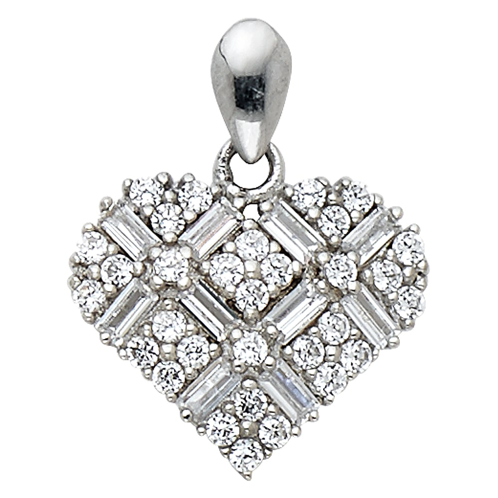 14KW CZ HEART PENDANT: 14KW CZ Heart Pendant Type: Pendant Material Type: 14k Gold Material Color: White Avg. Weight: 0.94 Gr. Size: Height : 17 mm,Width : 13 mm Accessories: None Notice: When purchasing pre-own