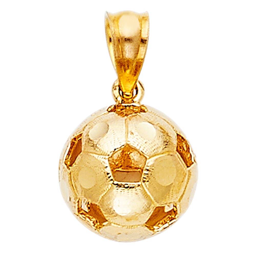 14KY SOCCER BALL PENDANT: 14KY Soccer Ball Pendant Type: Pendant Material Type: 14k Gold Material Color: Yellow Avg. Weight: 1.25 Gr. Size: Height : 9 mm,Width : 9 mm Accessories: None Notice: When purchasing pre-o