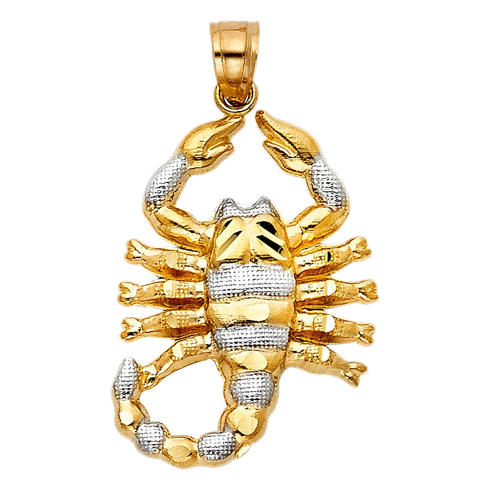 14K 2T SCORPION PENDANT: 14K 2T Scorpion Pendant Type: Pendant Material Type: 14k Gold Material Color: Two Tone Avg. Weight: 2.45 Gr. Size: Height : 28 mm,Width : 20 mm Accessories: None Notice: When purchasing pre-owned
