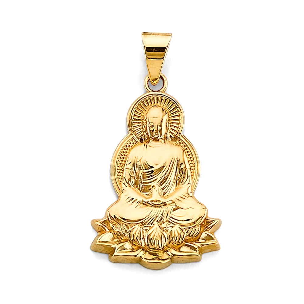 14KY BUDDHA PENDANT: 14KY Buddha Pendant Type: Pendant Material Type: 14k Gold Material Color: Yellow Avg. Weight: 2.61 Gr. Size: Height : 30 mm, Width : 18 mm Accessories: None Notice: When purchasing pre-own