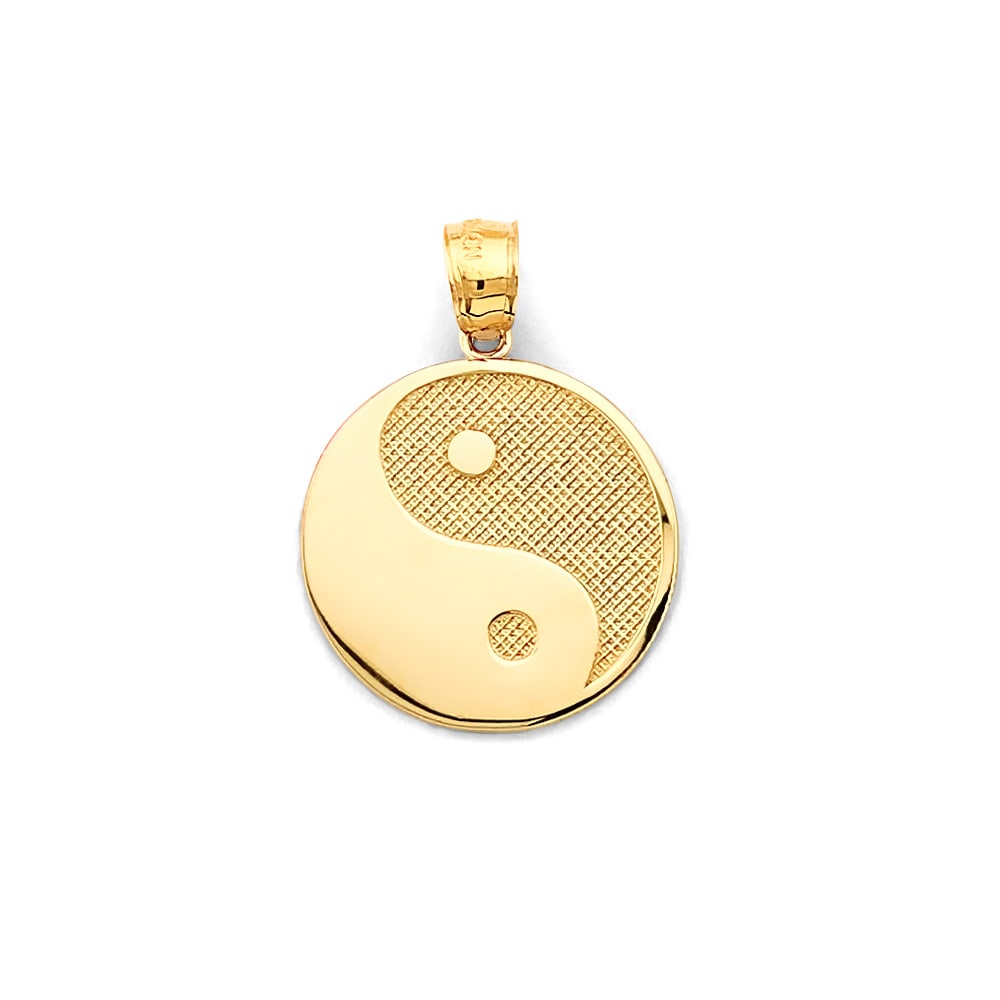 14KY YIN YANG PENDANT: 14KY Yin Yang Pendant Type: Pendant Material Type: 14k Gold Material Color: Yellow Avg. Weight: 1.36 Gr. Size: Height : 20 mm, Width : 15 mm Accessories: None Notice: When purchasing pre-o