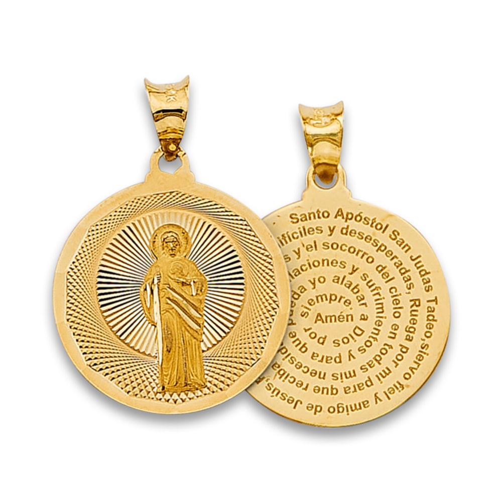 14K 3C RELIGIOUS STAMP PENDANT: 14K 3C Religious Stamp Pendant Type: Pendant Material Type: 14k Gold Material Color: Tri Color Avg. Weight: 2.02 Gr. Size: Height : 30 mm, Width : 20 mm Accessories: None Notice: When purchasing