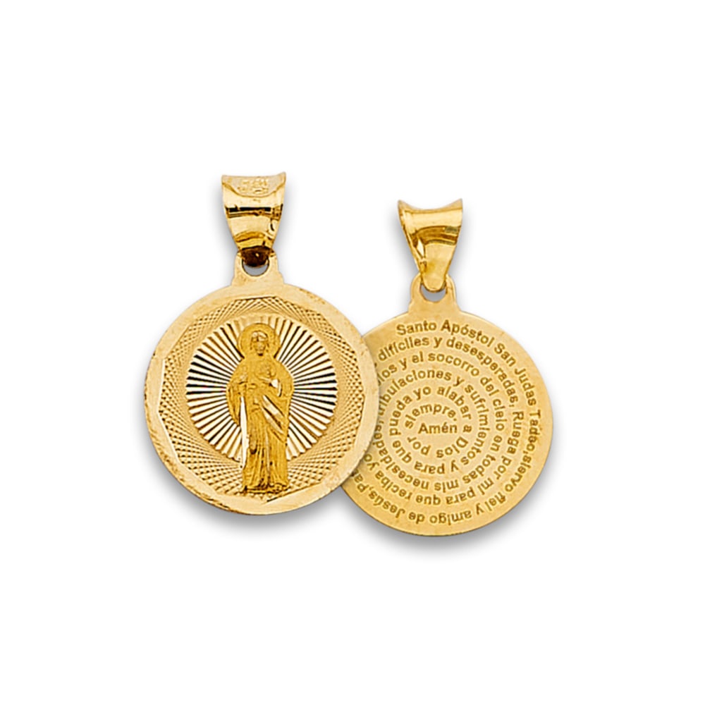14K 3C RELIGIOUS STAMP PENDANT: 14K 3C Religious Stamp Pendant Type: Pendant Material Type: 14k Gold Material Color: Tri Color Avg. Weight: 1.06 Gr. Size: Height : 20 mm, Width : 15 mm Accessories: None Notice: When purchasing