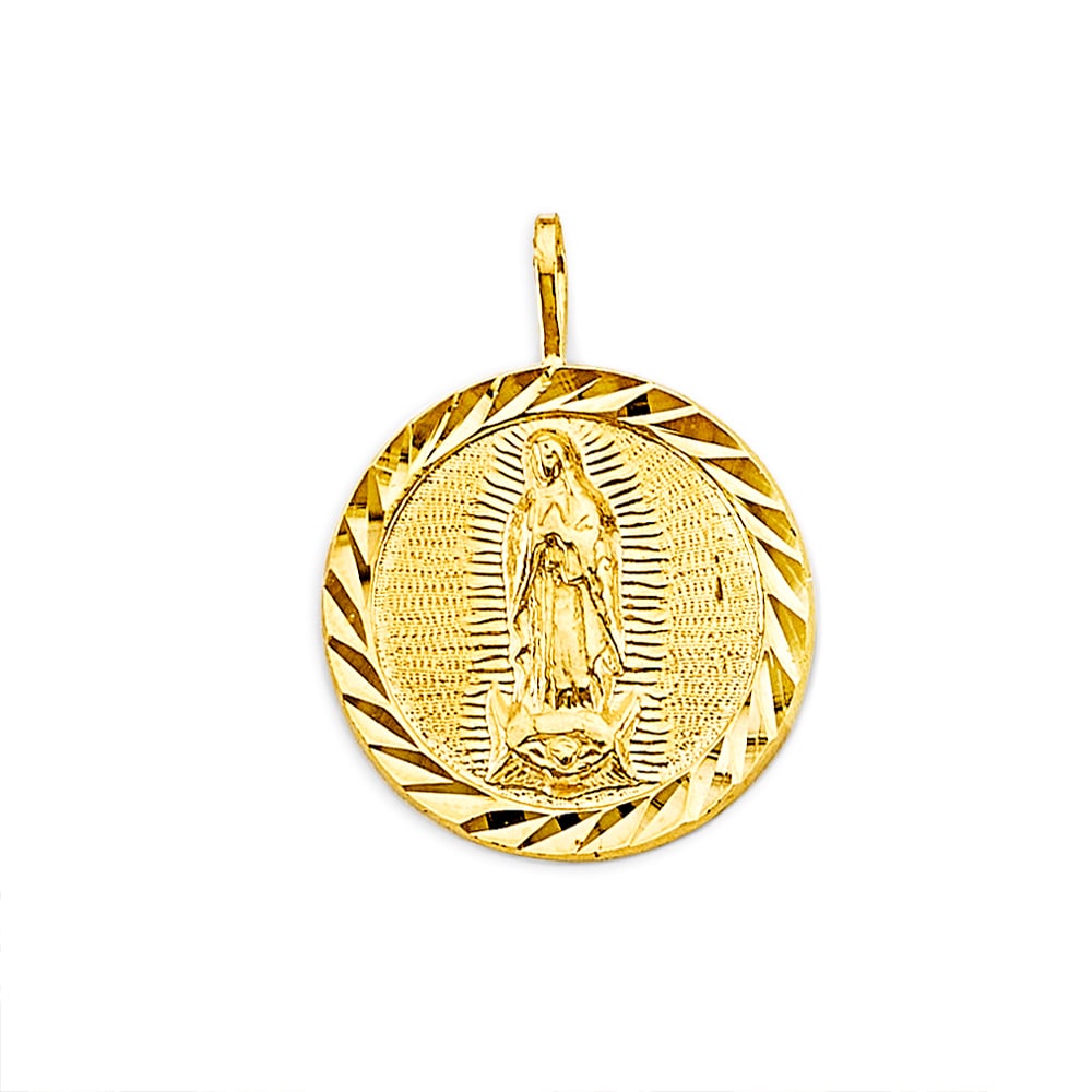 14KY GUADALUPE PENDANT: 14KY Guadalupe Pendant Type: Pendant Material Type: 14k Gold Material Color: Yellow Avg. Weight: 2.02 Gr. Size: Height : 25 mm, Width : 20 mm Accessories: None Notice: When purchasing pre-
