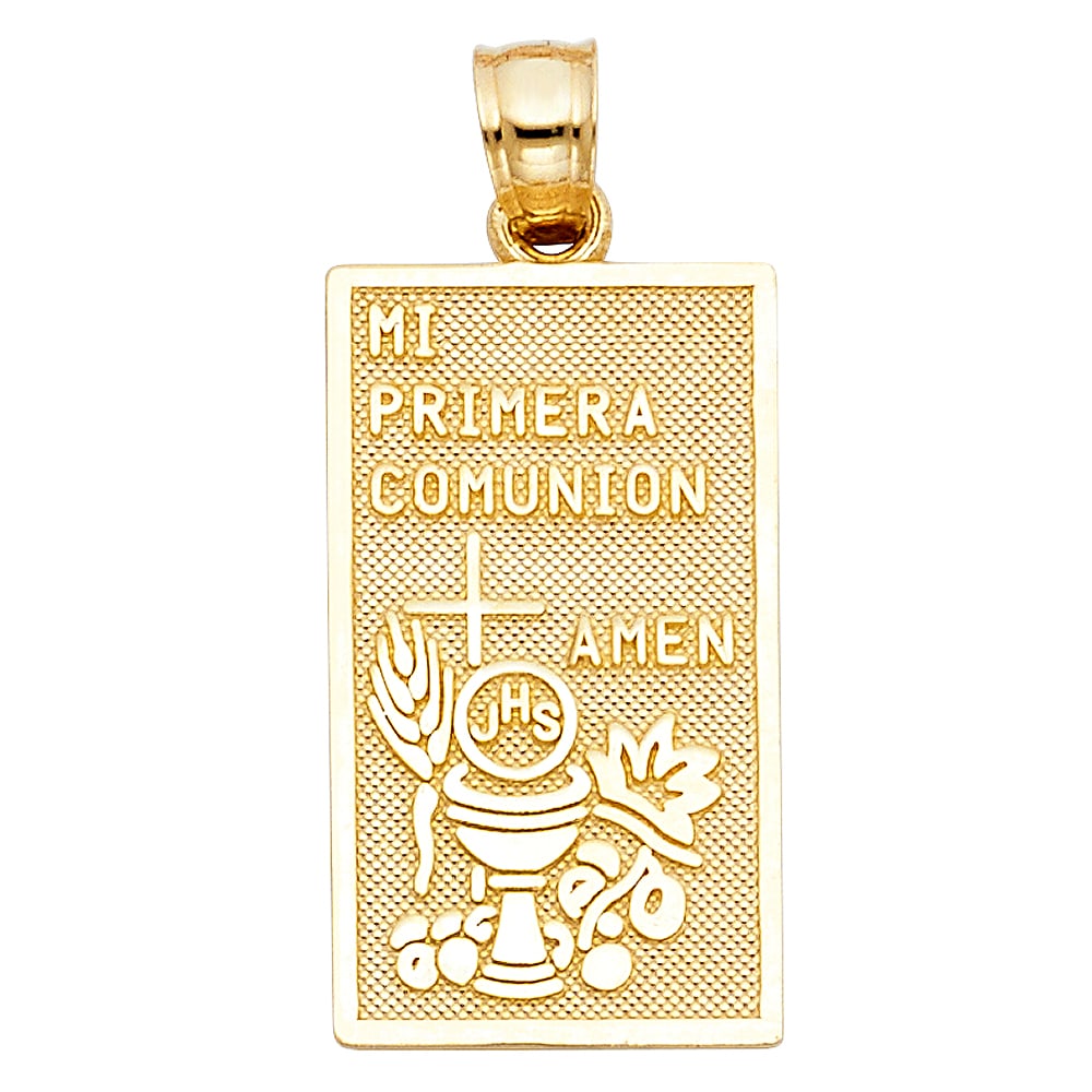 14KY COMMUNION PENDANT: 14KY Communion Pendant Type: Pendant Material Type: 14k Gold Material Color: Yellow Avg. Weight: 2.59 Gr. Size: Height : 25 mm,Width : 15 mm Accessories: None Notice: When purchasing pre-owned goods,