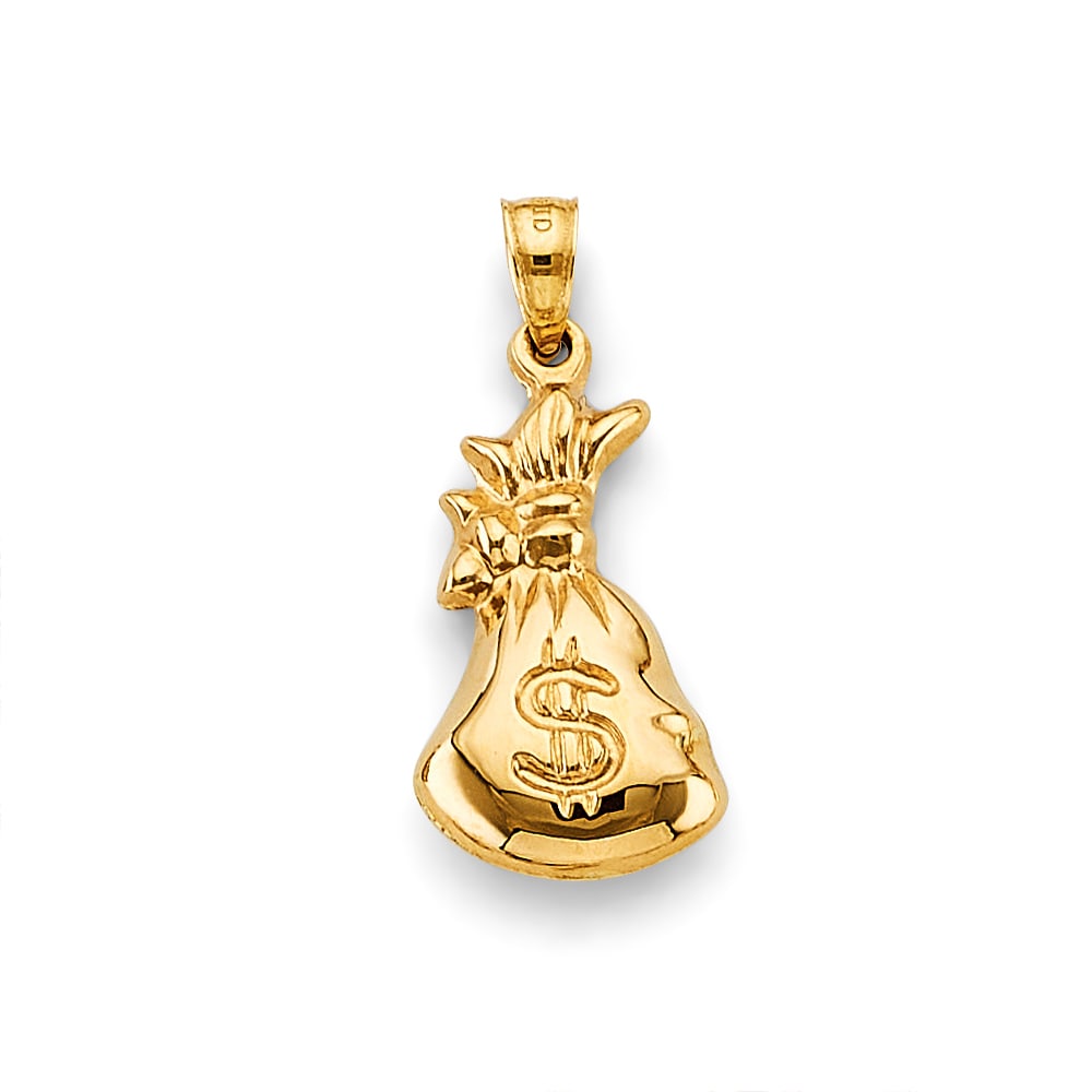 14KY MONEY BAG CHARM: 14KY Money Bag Charm Type: Pendant Material Type: 14k Gold Material Color: Yellow Avg. Weight: 0.92 Gr. Size: Height : 25 mm, Width : 10 mm Accessories: None Notice: When purchasing pre-owned goods,