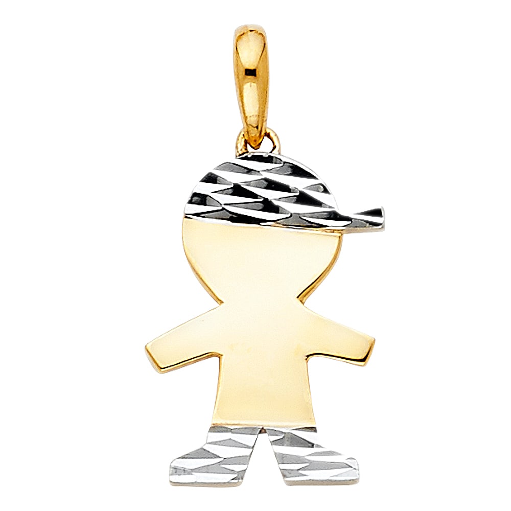 14K 2T BOY PENDANT: 14K 2T Boy Pendant Type: Pendant Material Type: 14k Gold Material Color: Two Tone Avg. Weight: 1.59 Gr. Size: Height : 16 mm,Width : 12 mm Accessories: None Notice: When purchasing pre-owned goods,