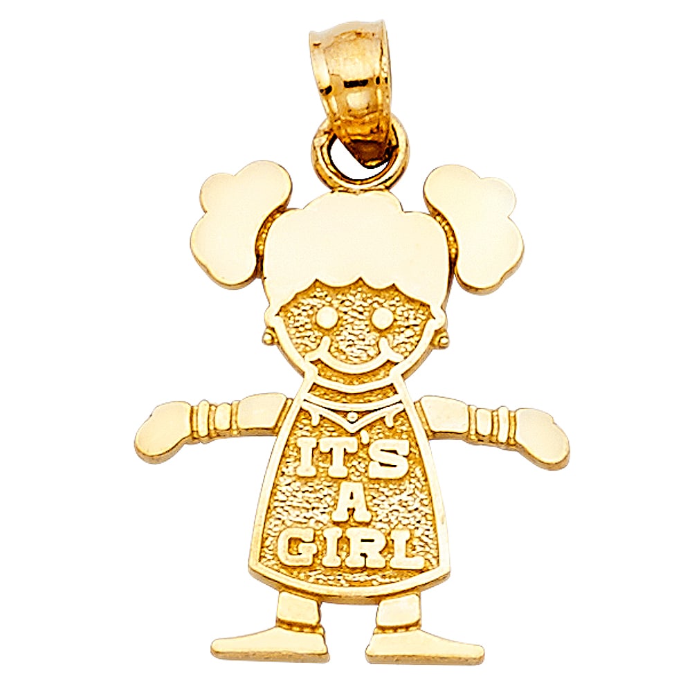 14KY GIRL PENDANT: 14KY Girl Pendant Type: Pendant Material Type: 14k Gold Material Color: Yellow Avg. Weight: 1.86 Gr. Size: Height : 20 mm,Width : 15 mm Accessories: None Notice: When purchasing pre-owned goods,