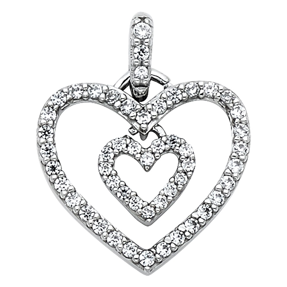 14KW CZ HEART PENDANT: 14KW CZ Heart Pendant Type: Pendant Material Type: 14k Gold Material Color: White Avg. Weight: 1.2 Gr. Size: Height : 15 mm,Width : 15 mm Accessories: None Notice: When purchasing pre-owne