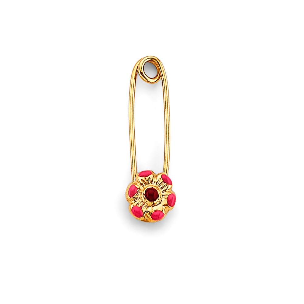 14KY ENAMEL FANCY PIN: 14KY Enamel Fancy Pin Type: Pendant Material Type: 14k Gold Material Color: Yellow Avg. Weight: 0.64 Gr. Size: Height : 22 mm, Width : 6 mm Accessories: None Notice: When purchasing pre-ow