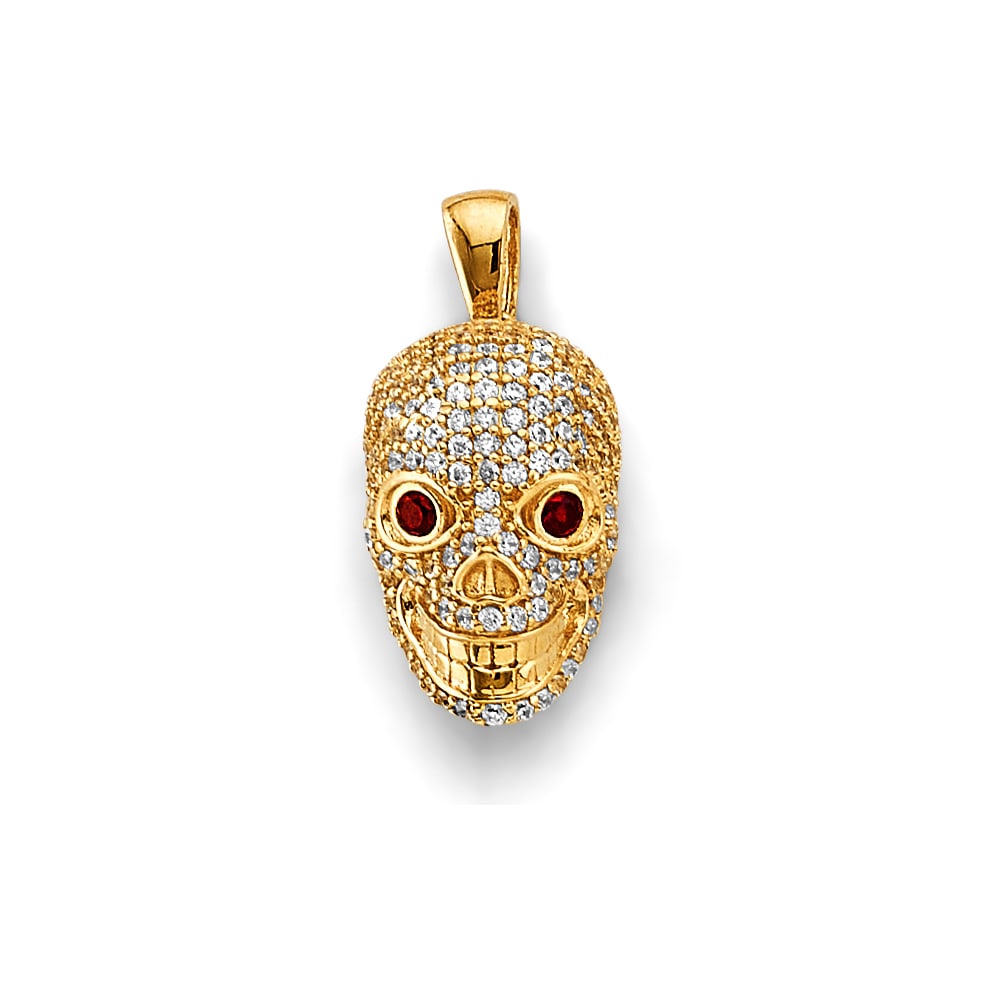 14KY CZ SKULL PENDANT: 14KY CZ Skull Pendant Type: Pendant Material Type: 14k Gold Material Color: Yellow Avg. Weight: 3.14 Gr. Size: Height : 20 mm, Width : 10 mm Accessories: None Notice: When purchasing pre-o