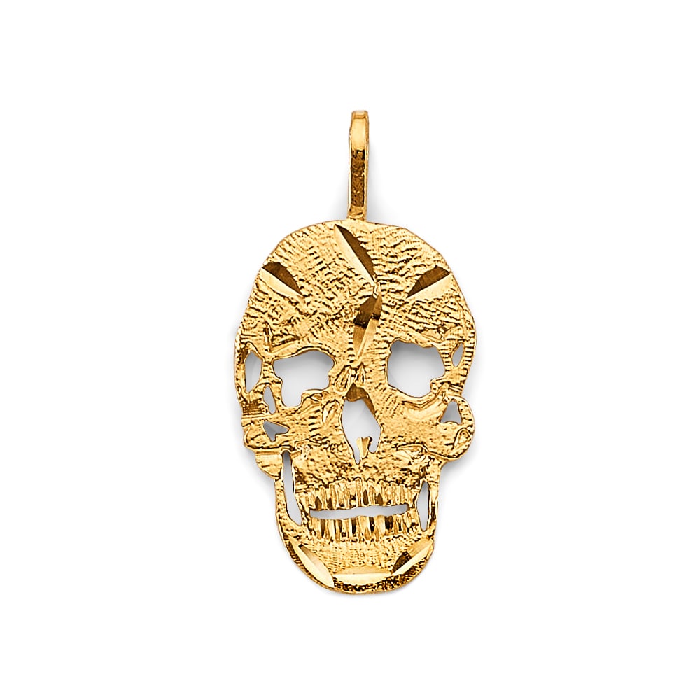 14KY SKULL PENDANT: 14KY Skull Pendant Type: Pendant Material Type: 14k Gold Material Color: Yellow Avg. Weight: 1.61 Gr. Size: Height : 30 mm, Width : 15 mm Accessories: None Notice: When purchasing pre-owne