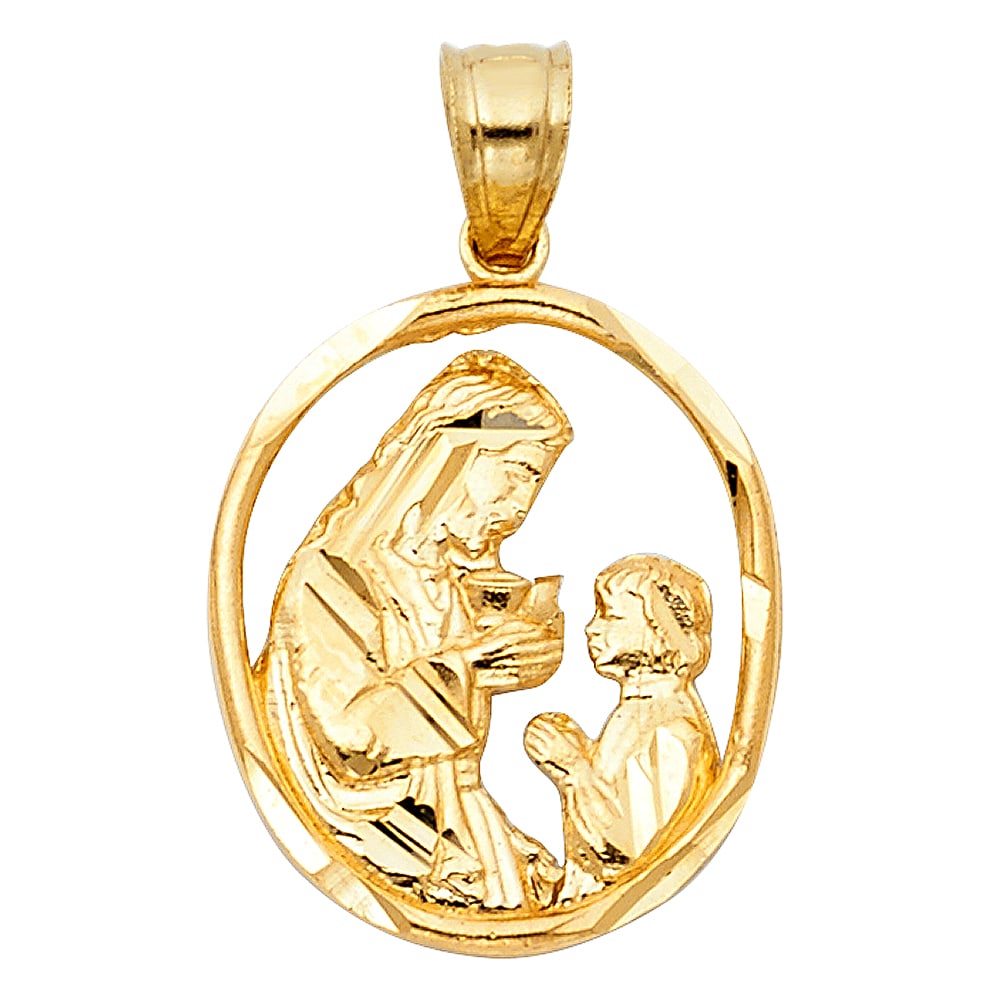 14KY COMMUNION PENDANT: 14KY Communion Pendant Type: Pendant Material Type: 14k Gold Material Color: Yellow Avg. Weight: 1.53 Gr. Size: Height : 20 mm,Width : 17 mm Accessories: None Notice: When purchasing pre-owned goods,