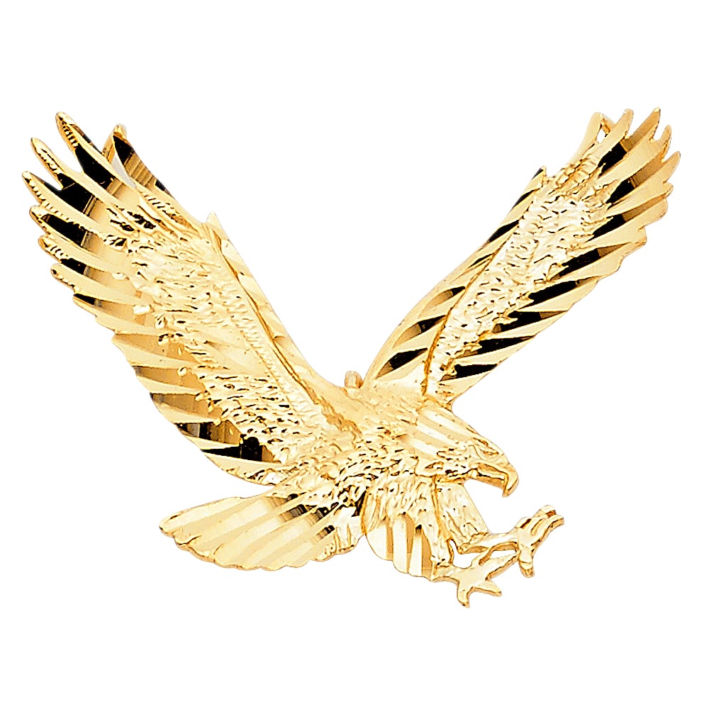 14KY EAGLE PENDANT: 14KY Eagle Pendant Type: Pendant Material Type: 14k Gold Material Color: Yellow Avg. Weight: 1.96 Gr. Size: Height : 22 mm,Width : 30 mm Accessories: None Notice: When purchasing pre-owned