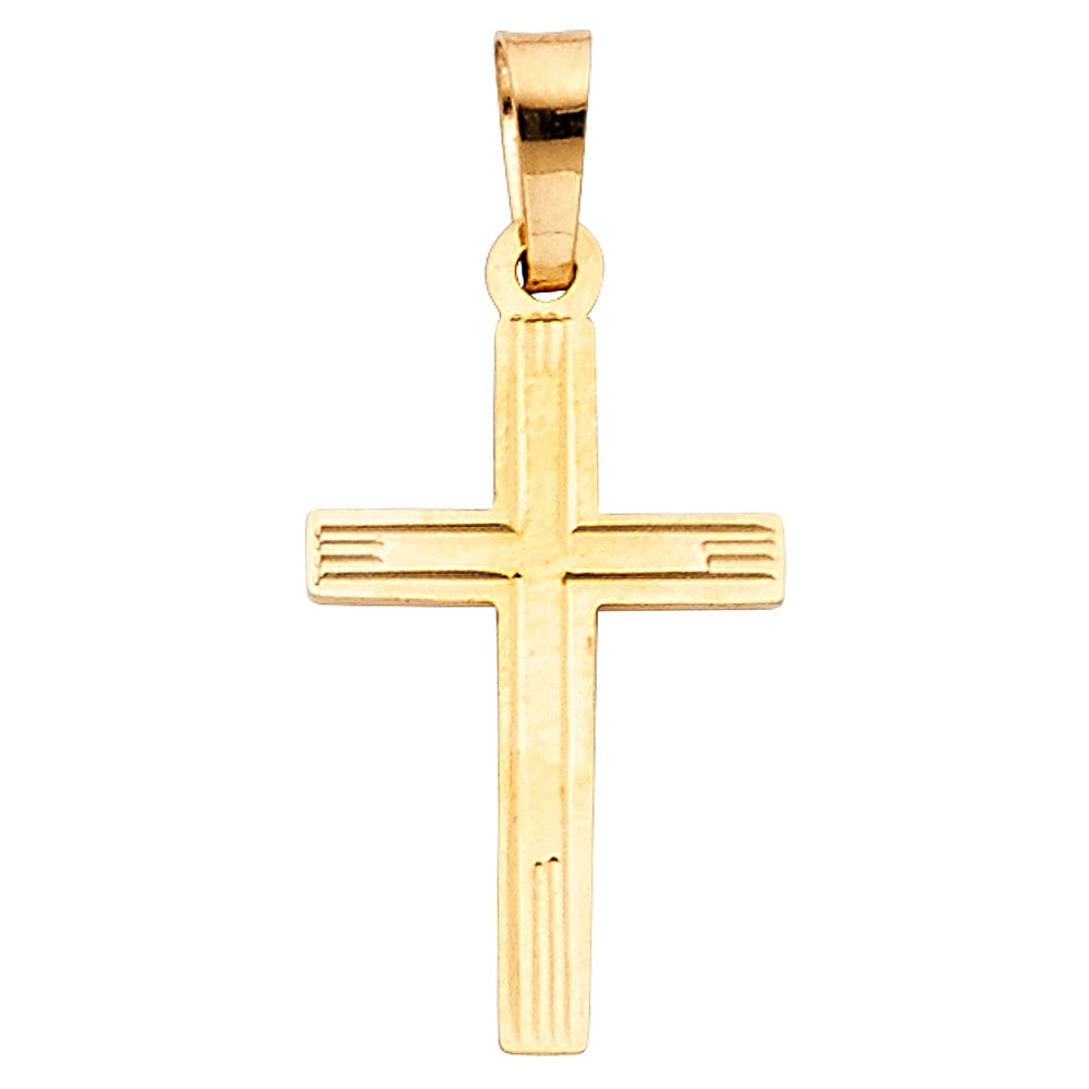 14KY CROSS PENDANT: 14KY Cross Pendant Type: Pendant Material Type: 14k Gold Material Color: Yellow Avg. Weight: 0.15 Gr. Size: Height : 18 mm,Width : 11 mm Accessories: None Notice: When purchasing pre-owned