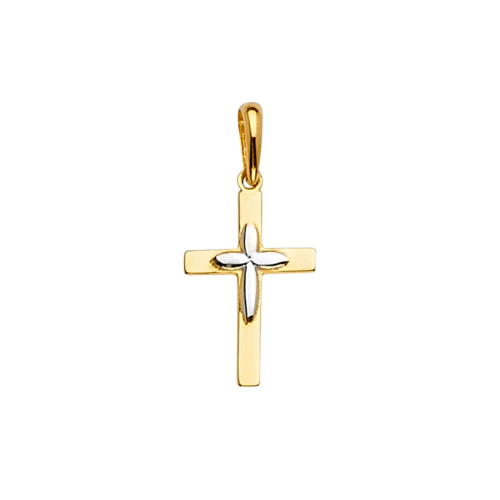14K 2T CROSS PENDANT: 14K 2T Cross Pendant Type: Pendant Material Type: 14k Gold Material Color: Two Tone Avg. Weight: 0.55 Gr. Size: Height : 23 mm,Width : 11 mm Accessories: None Notice: When purchasing pre-o