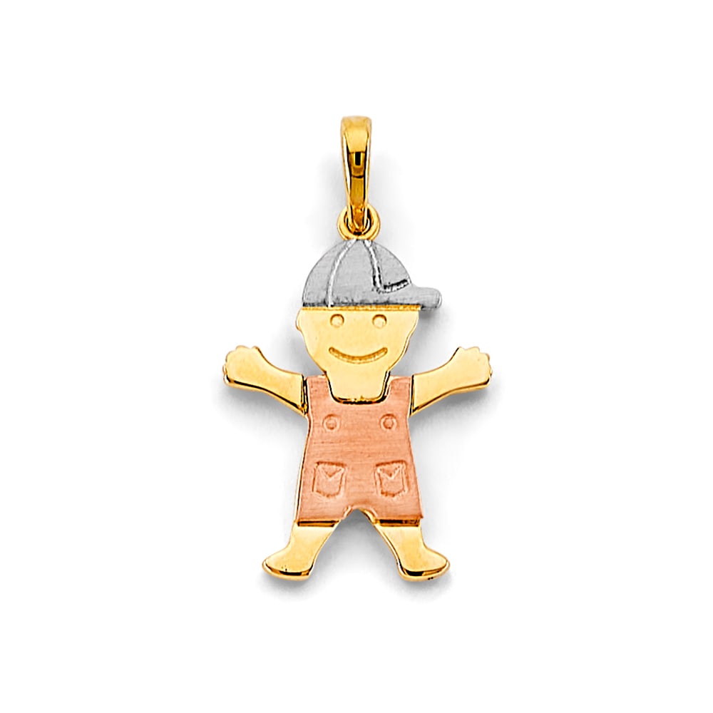 14K 3C BOY PENDANT: 14K 3C Boy Pendant Type: Pendant Material Type: 14k Gold Material Color: Tri Color Avg. Weight: 1.61 Gr. Size: Height : 25 mm, Width : 15 mm Accessories: None Notice: When purchasing pre-o