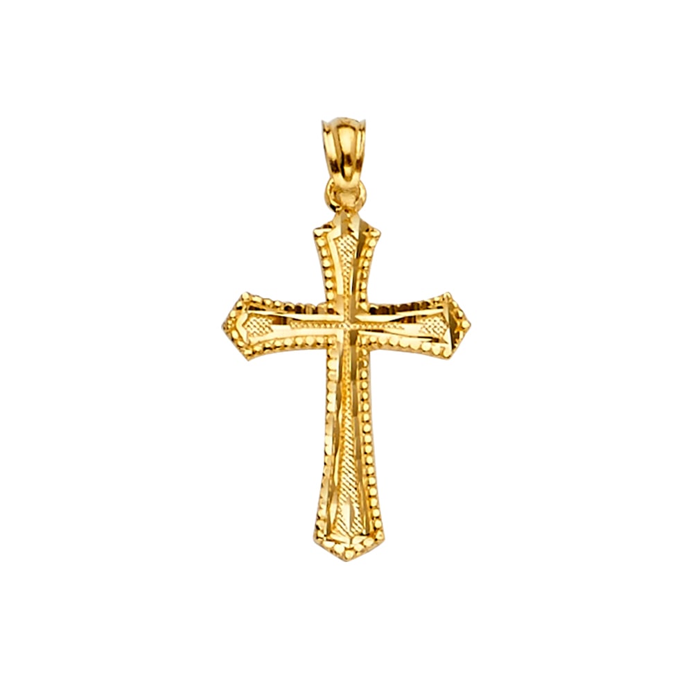14KY CROSS PENDANT: 14KY Cross Pendant Type: Pendant Material Type: 14k Gold Material Color: Yellow Avg. Weight: 1.11 Gr. Size: Height : 26 mm,Width : 15 mm Accessories: None Notice: When purchasing pre-owned goods,