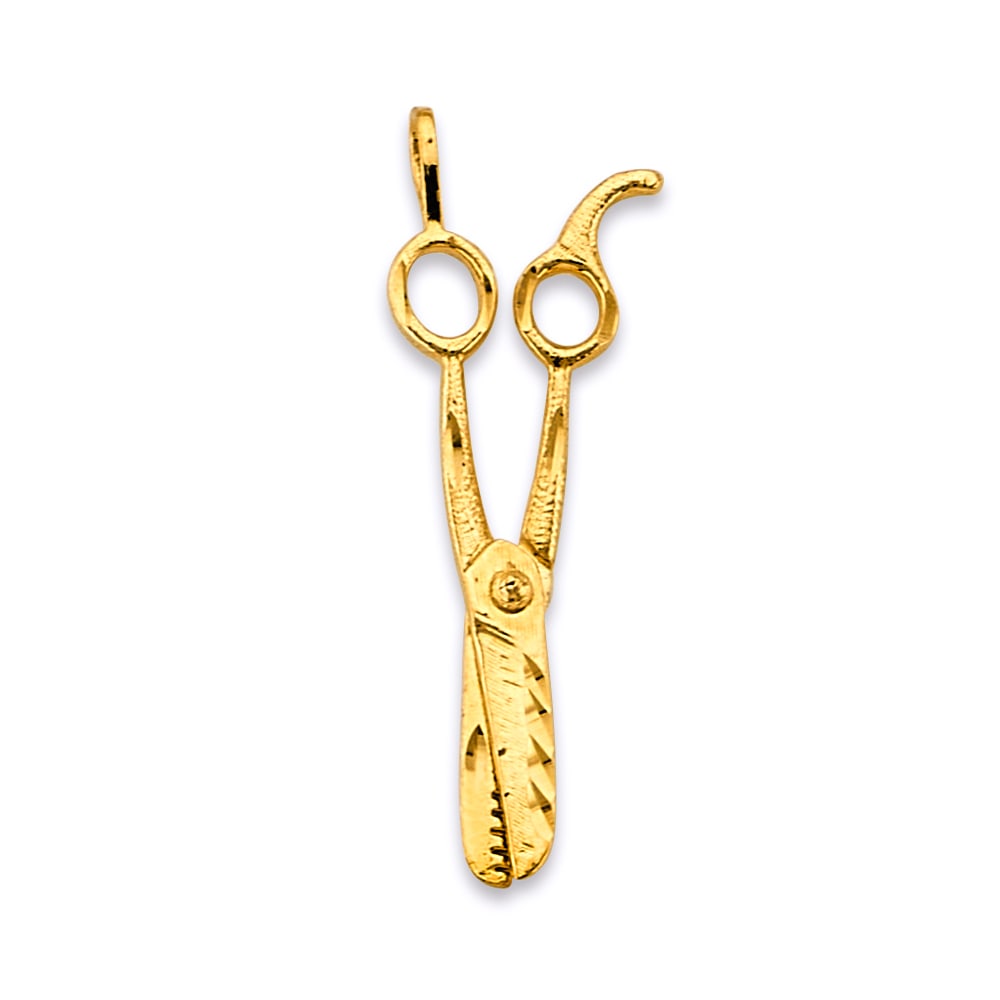 14KY SCISSORS PENDANT: 14KY Scissors Pendant Type: Pendant Material Type: 14k Gold Material Color: Yellow Avg. Weight: 1.04 Gr. Size: Height : 30 mm, Width : 10 mm Accessories: None Notice: When purchasing pre-owned goods,