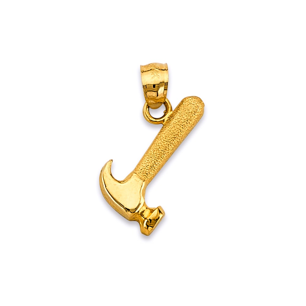14KY HAMMER PENDANT: 14KY Hammer Pendant Type: Pendant Material Type: 14k Gold Material Color: Yellow Avg. Weight: 1.33 Gr. Size: Height : 20 mm, Width : 15 mm Accessories: None Notice: When purchasing pre-owned goods,