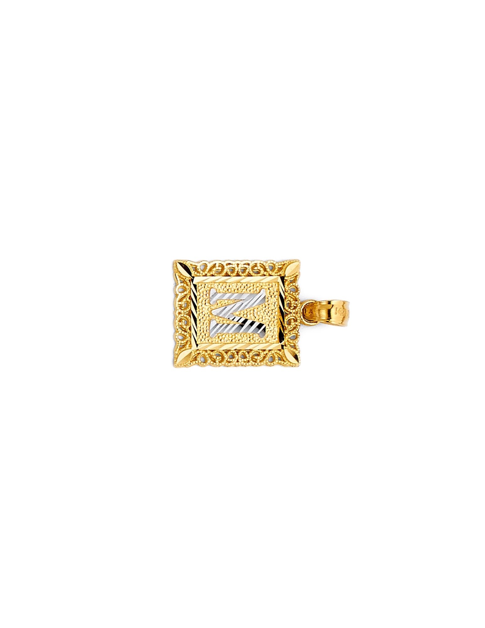 14K 2T INITIAL SQUARE PENDANT - 2