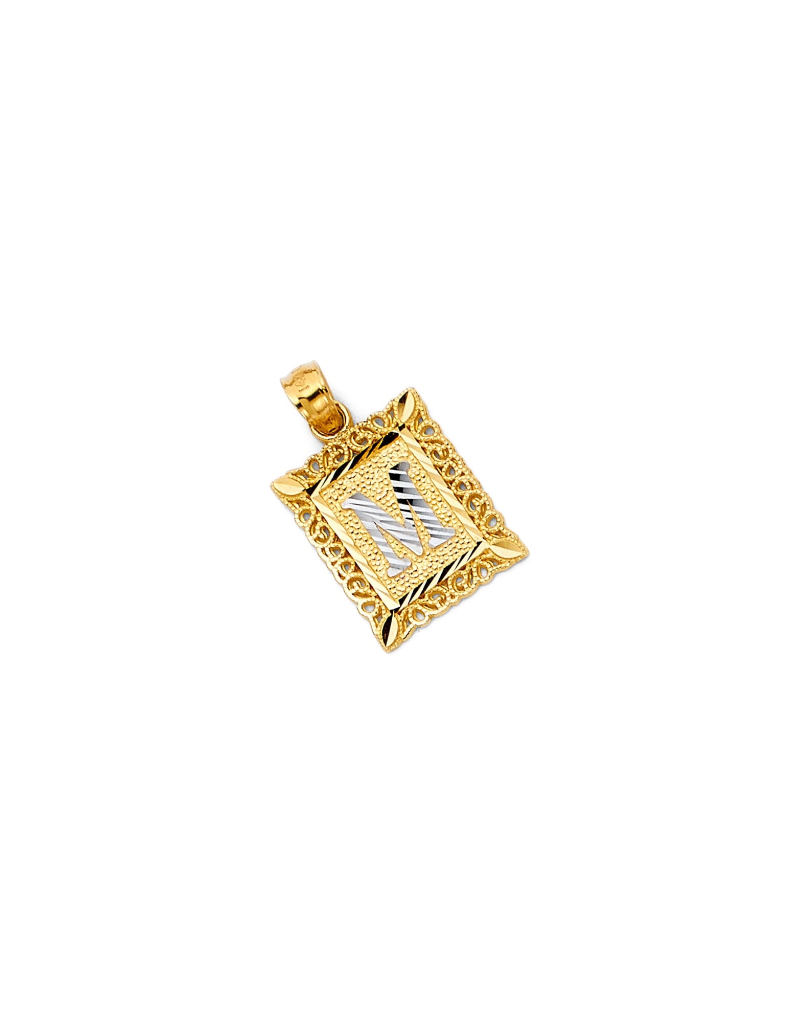 14K 2T INITIAL SQUARE PENDANT - 4