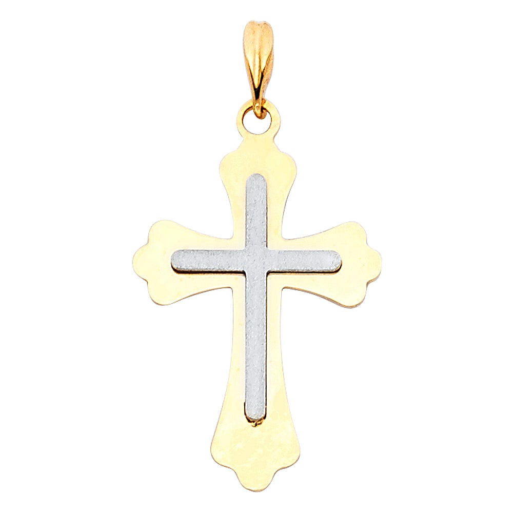 14K 2T CROSS PENDANT: 14K 2T Cross Pendant Type: Pendant Material Type: 14k Gold Material Color: Two Tone Avg. Weight: 1.21 Gr. Size: Height : 22 mm,Width : 15 mm Accessories: None Notice: When purchasing pre-owned goods,