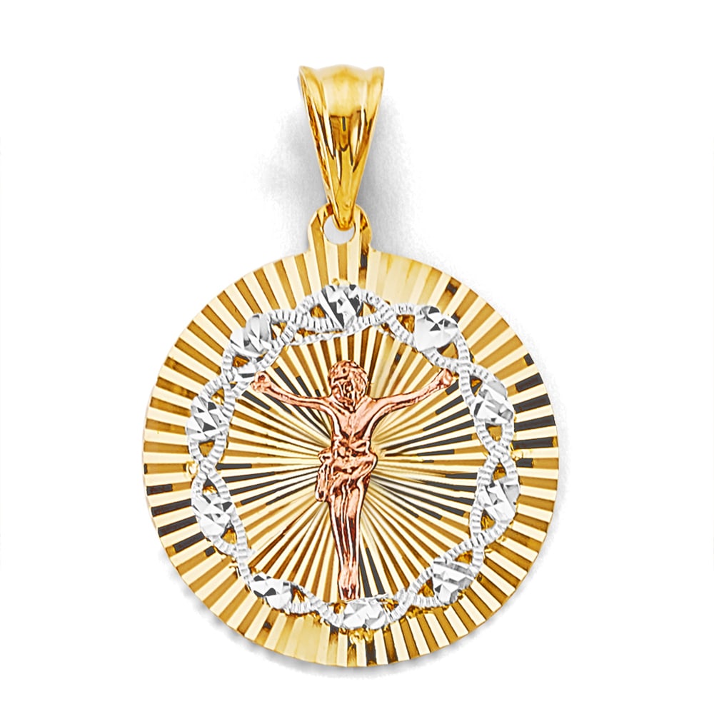 14K 3C STAMP JESUS CHRIST PENDANT: 14K 3C Stamp Jesus Christ Pendant Type: Pendant Material Type: 14k Gold Material Color: Tri Color Avg. Weight: 4.81 Gr. Size: Height : 35 mm, Width : 25 mm Accessories: None Notice: When purchasing
