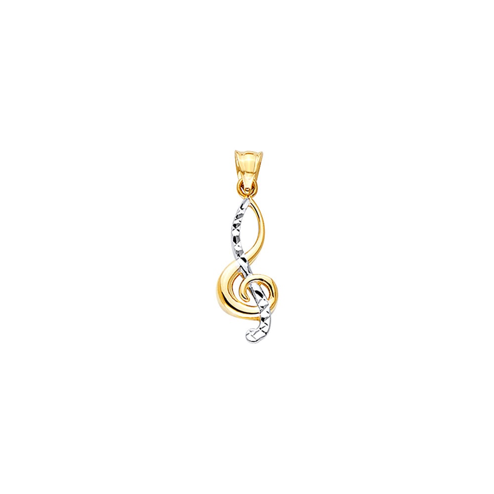 14K 2T DC MUSIC NOTE PENDANT: 14K 2T DC Music Note Pendant Type: Pendant Material Type: 14k Gold Material Color: Two Tone Avg. Weight: 0.78 Gr. Size: Height : 25 mm, Width : 8 mm Accessories: None Notice: When purchasi